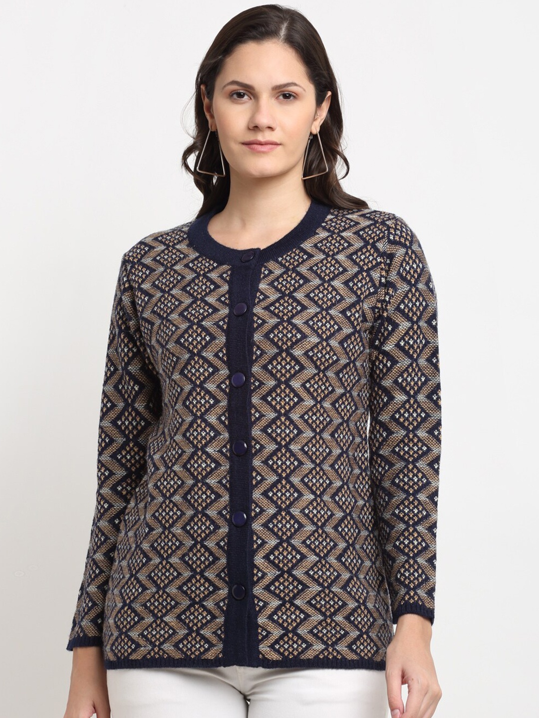 

PERFECT LINE Women Blue & Tan Cardigan