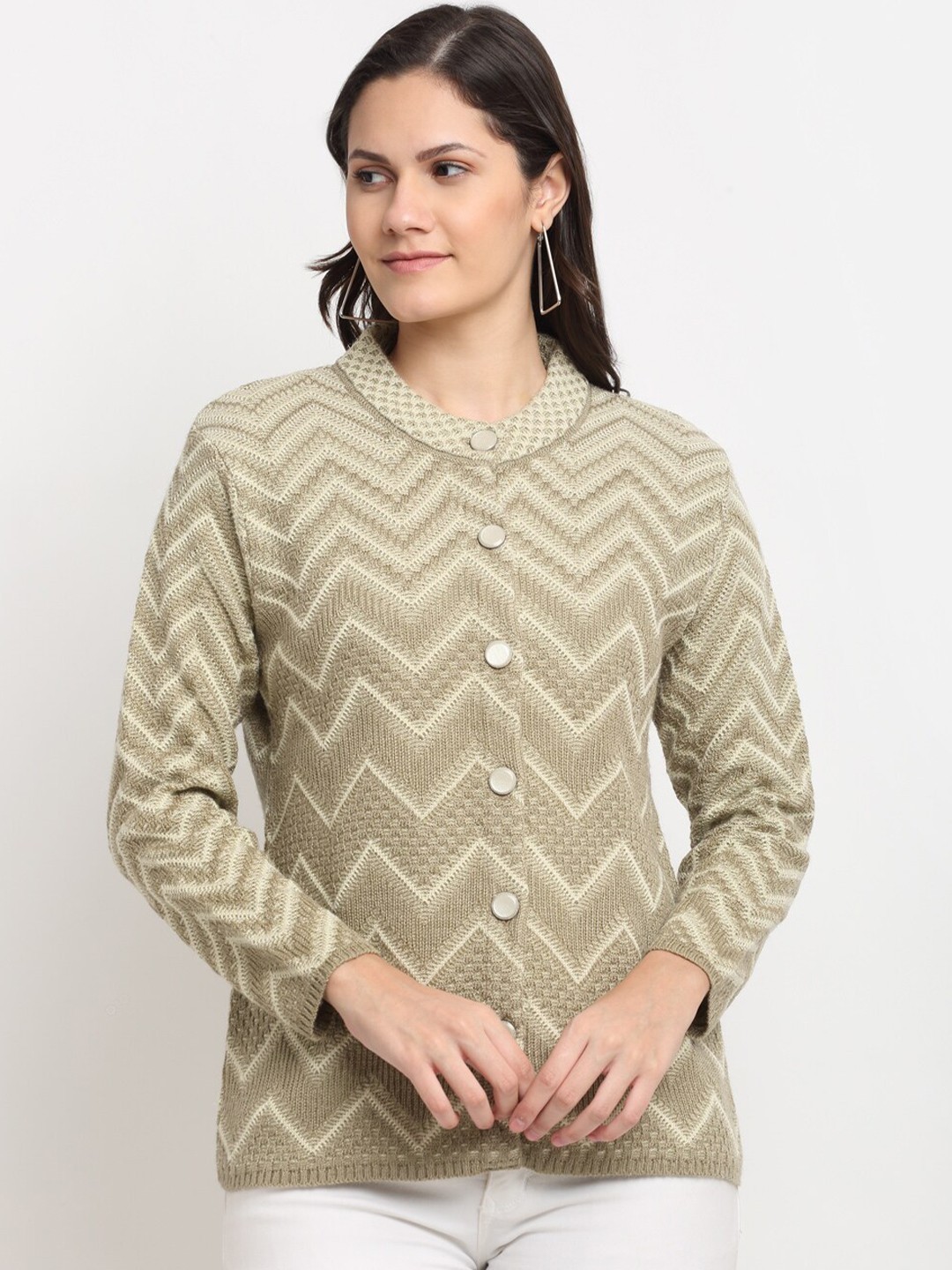 

PERFECT LINE Women Beige Self Design Cardigan Acrylic Sweater