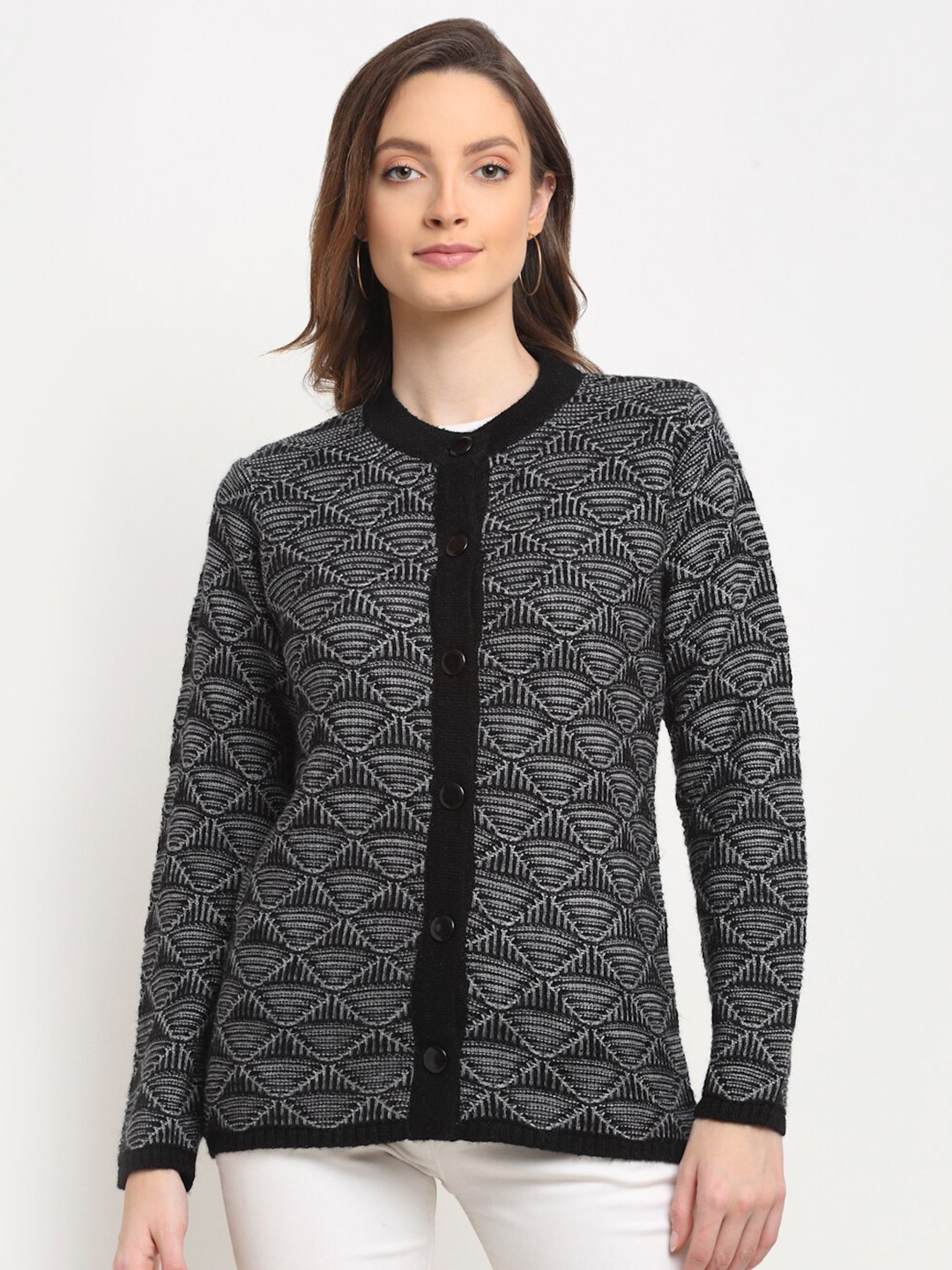 

PERFECT LINE Women Black & Grey Cardigan