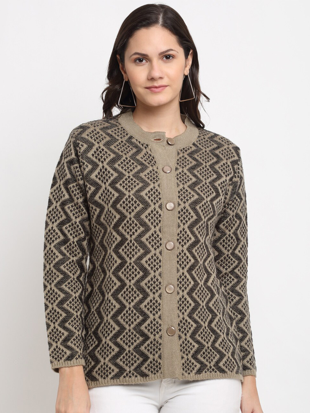 

PERFECT LINE Women Beige & Brown Cardigan