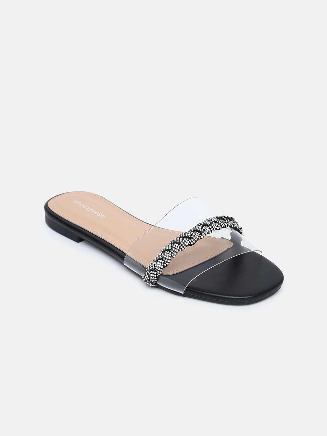 

shoexpress Women Black Embellished Open Toe Flats