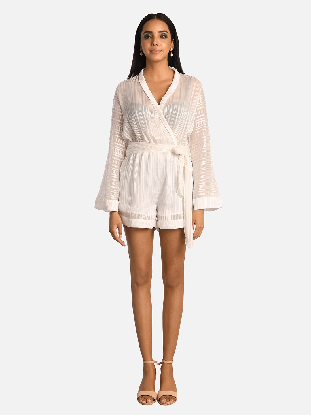 

ATTIC SALT White Striped Playsuit