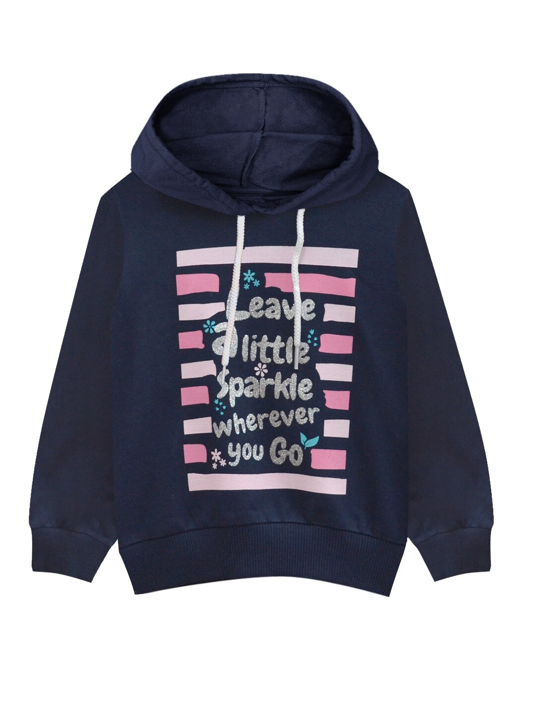 

A T U N Girls Navy Blue Printed Pure Cotton Hooded Sweatshirt