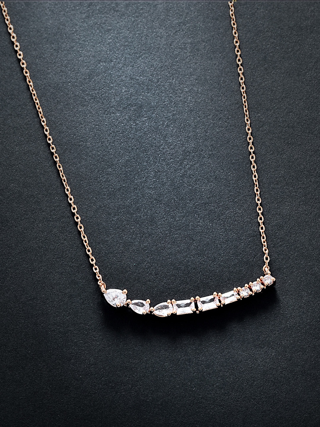 

MINUTIAE Women Rose Gold-Toned & White Crystal Studded Pendent Necklace