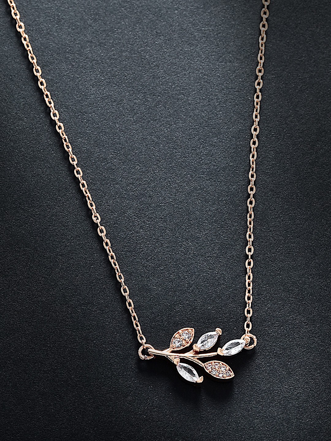 

MINUTIAE Rose Gold Plated & White Brass Crystals Marquise Vine Pendant Necklace