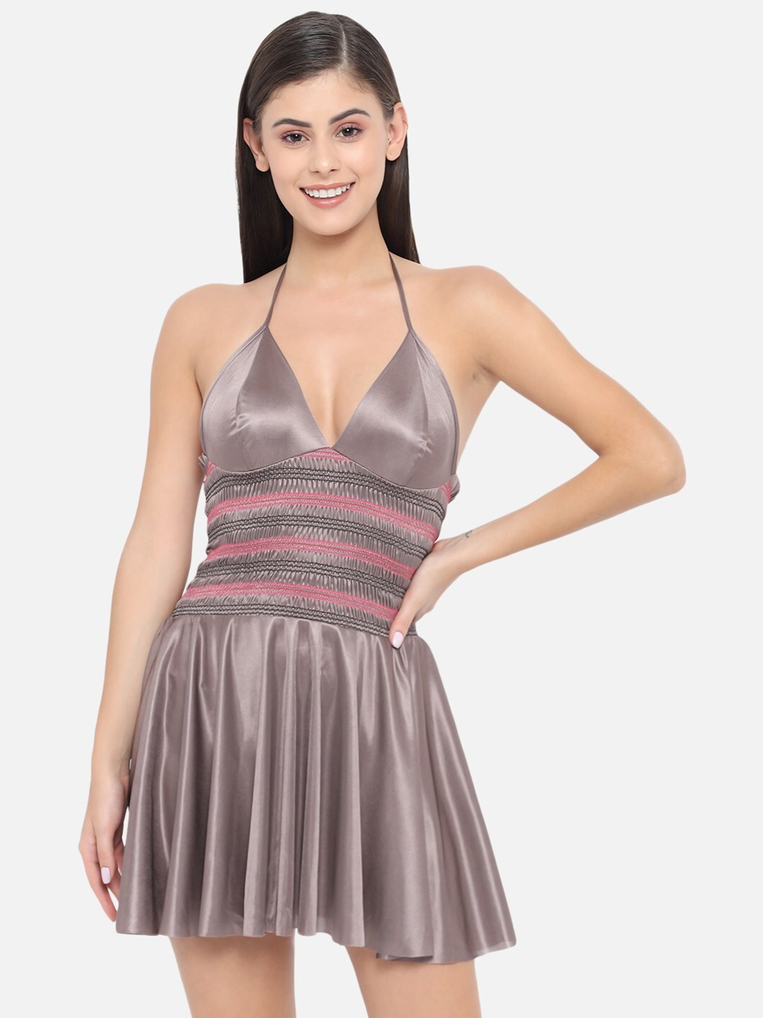 

Klamotten Taupe & Pink Self Design Baby Doll Nightwear