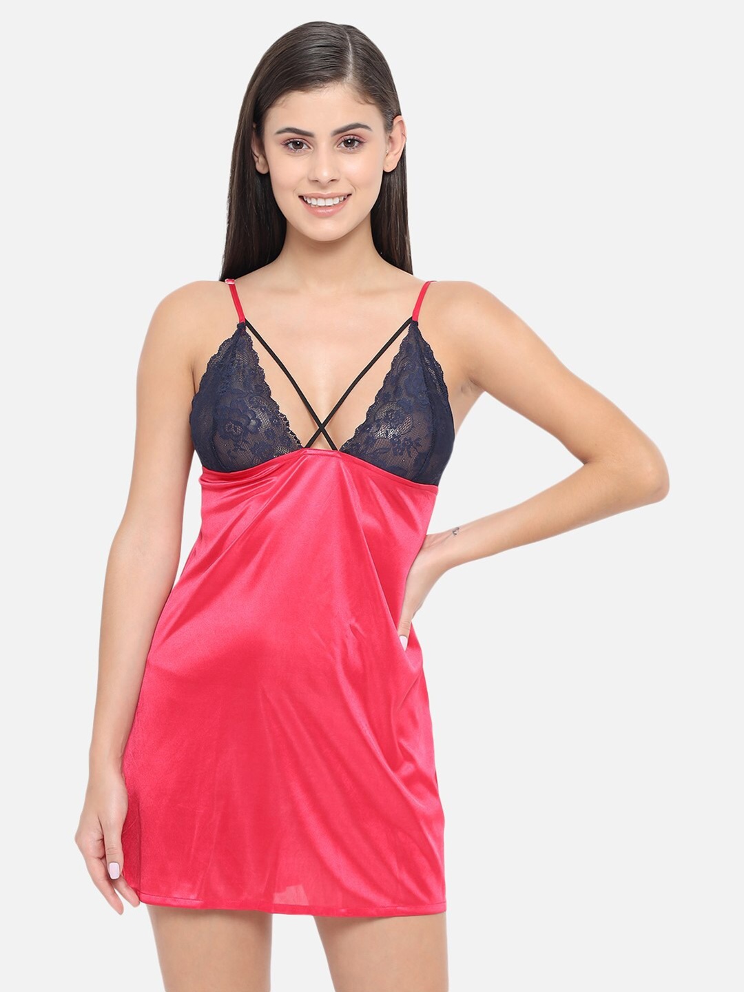 

Klamotten Red & Navy Blue Sensuous Lace Baby Doll