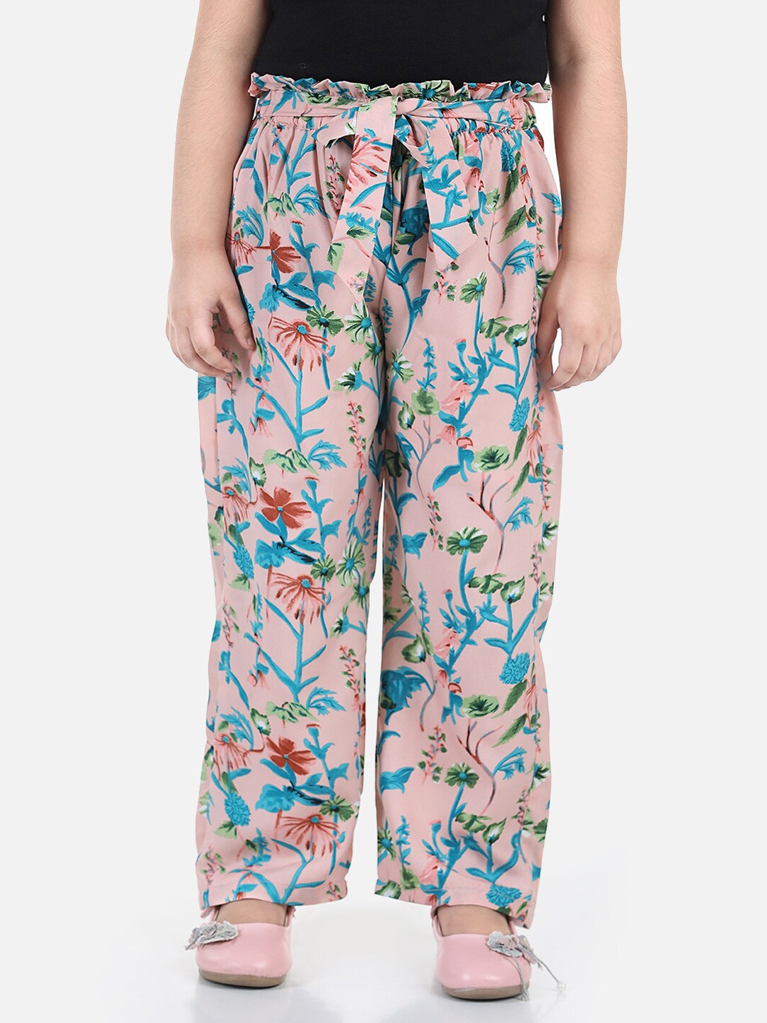 

Cutiekins Girls Pink & Blue Floral Printed Knitted Palazzos