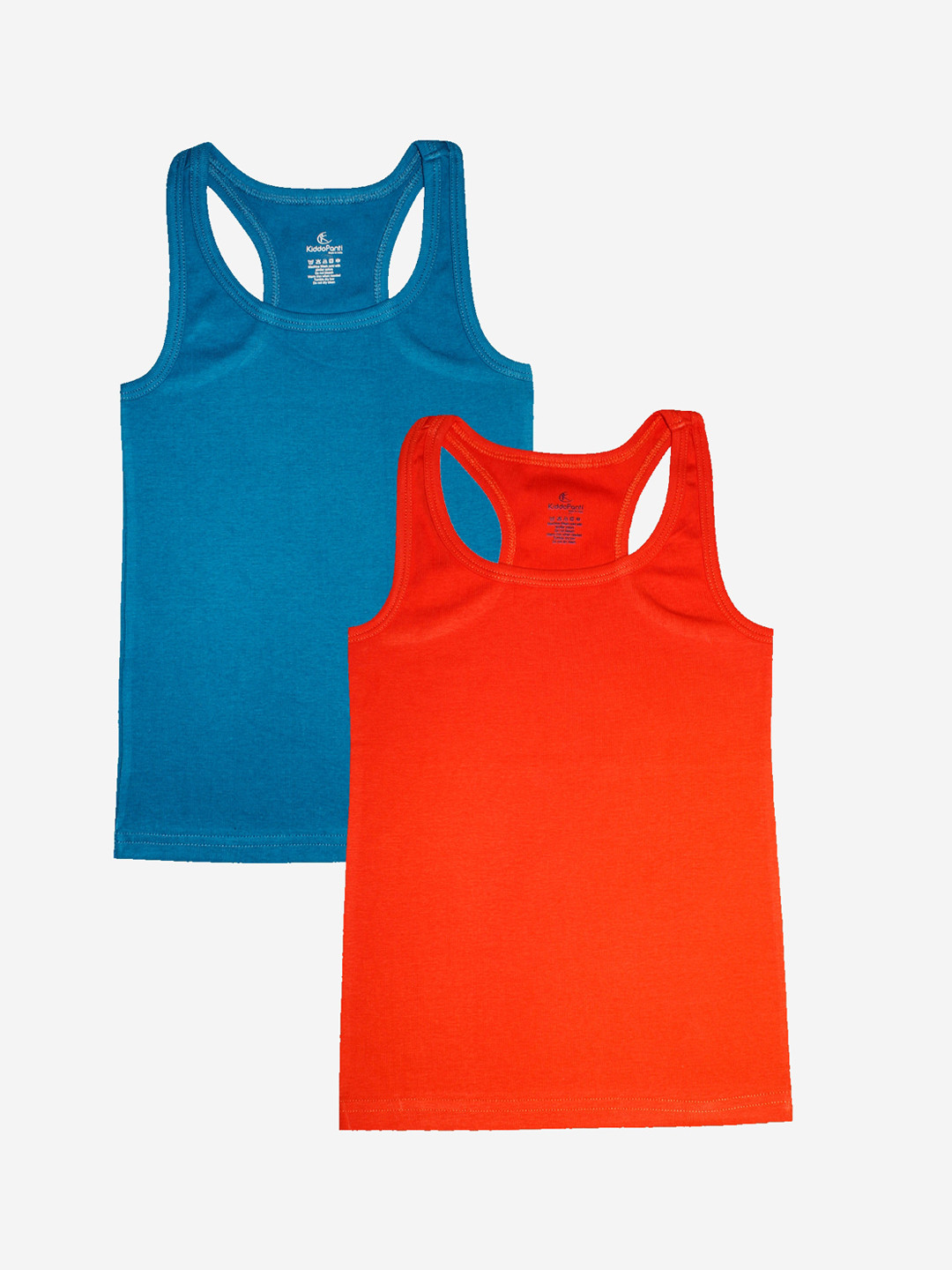 

KiddoPanti Girls Pack of 2 Teal Blue & Orange Cotton Ribbed Racer Back Camisoles