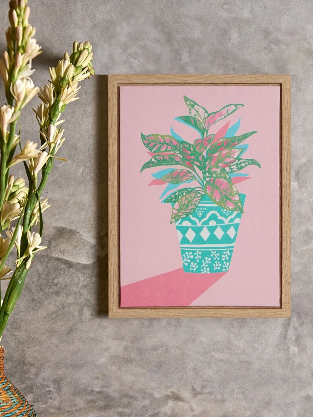 

Chumbak Pink & Green Plant Good Vibes Wall Art