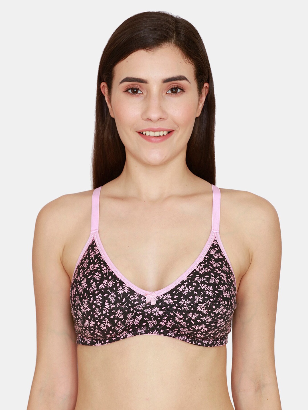 

Rosaline by Zivame Black & Pink Floral T-shirt Bra