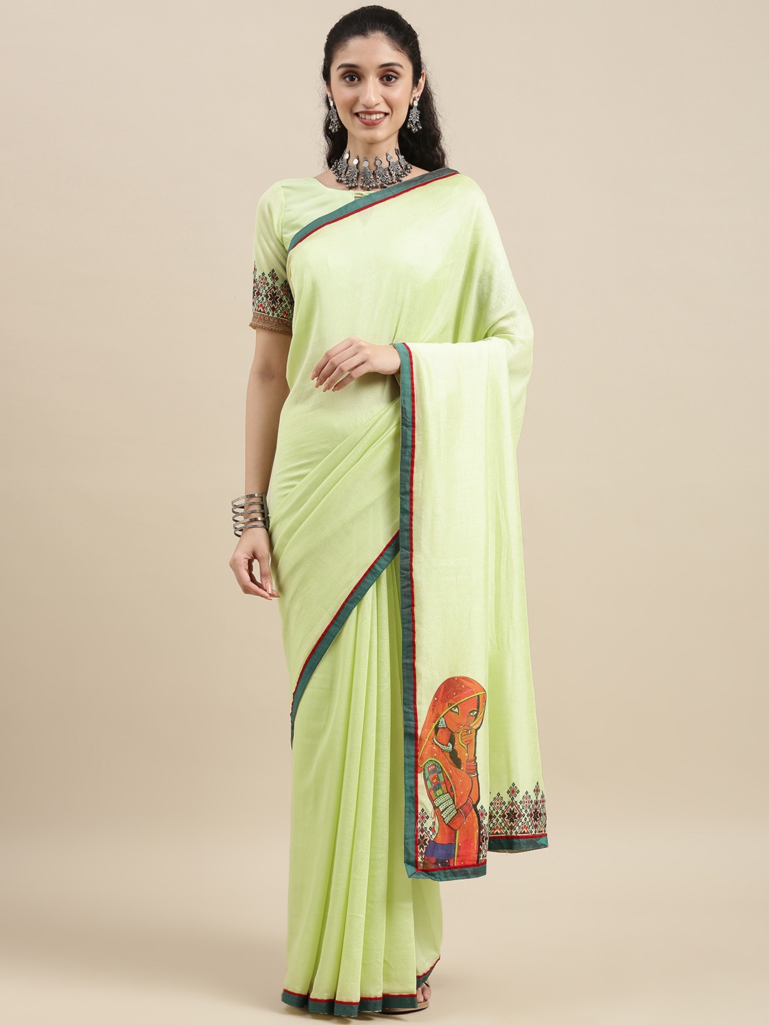

Mitera Lime Green Pure Georgette Saree