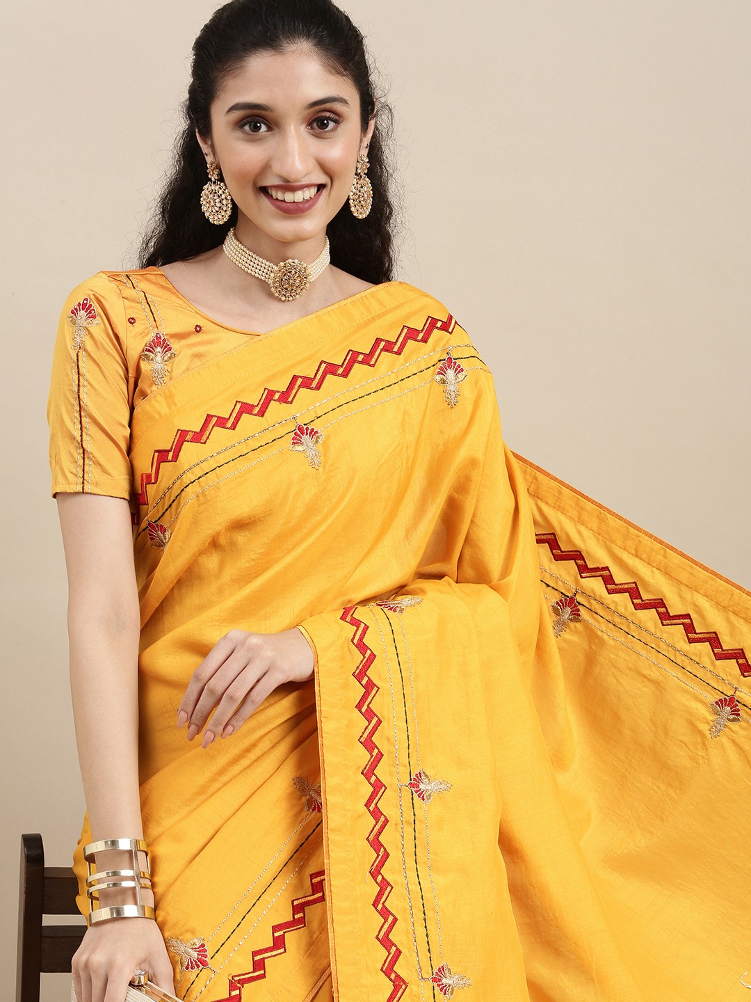 

Mitera Yellow Silk Blend Saree