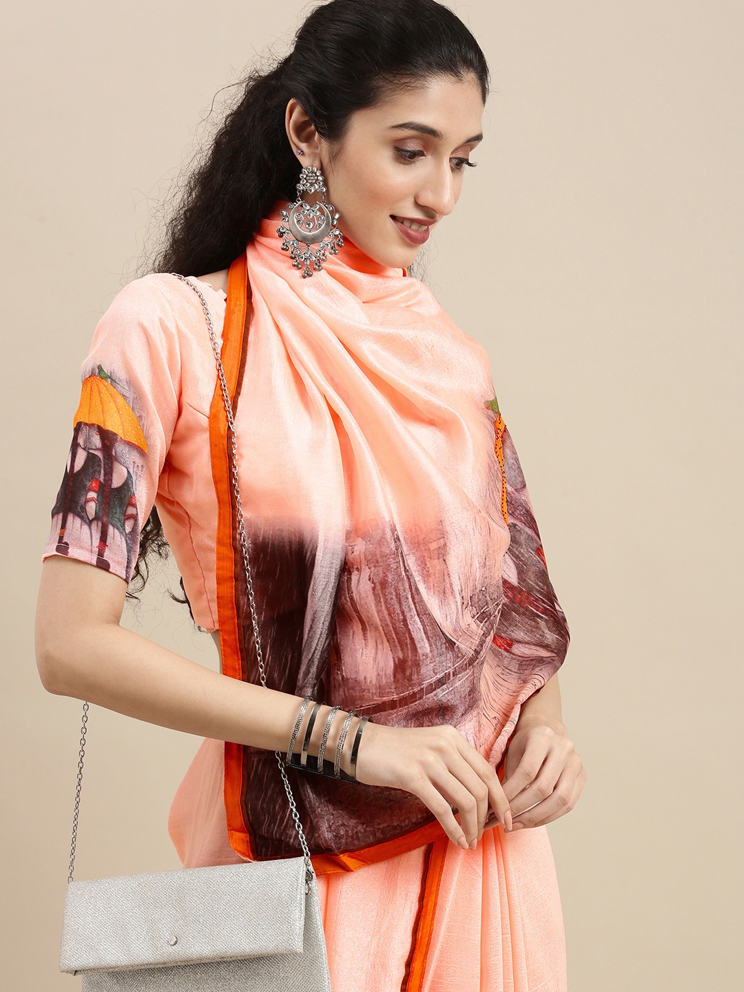 

Mitera Peach-Coloured Pure Georgette Saree