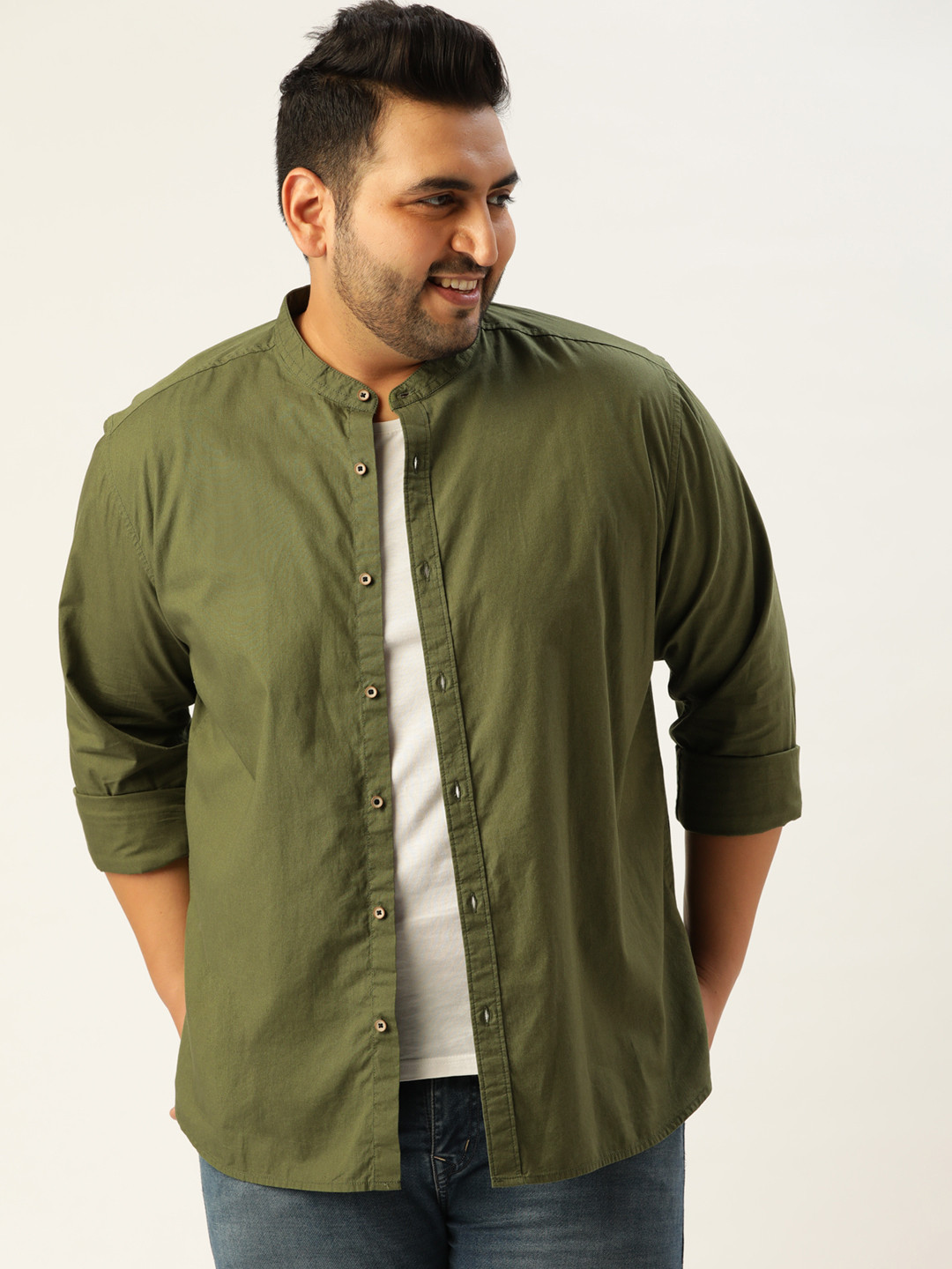 

IVOC Plus Men Olive Green Solid Cotton Casual Shirt