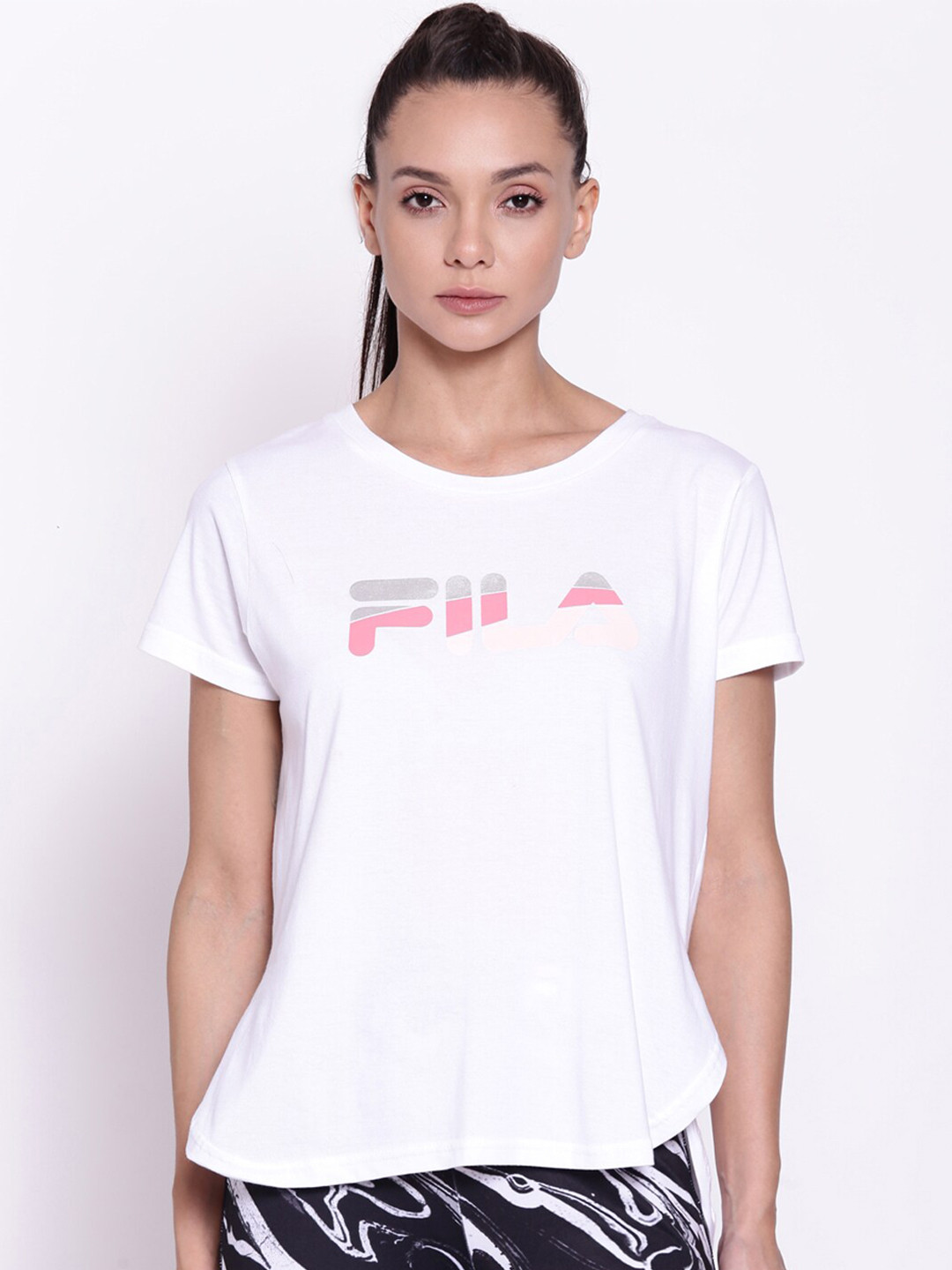 

FILA Women White Typography Printed Cotton T-shirt