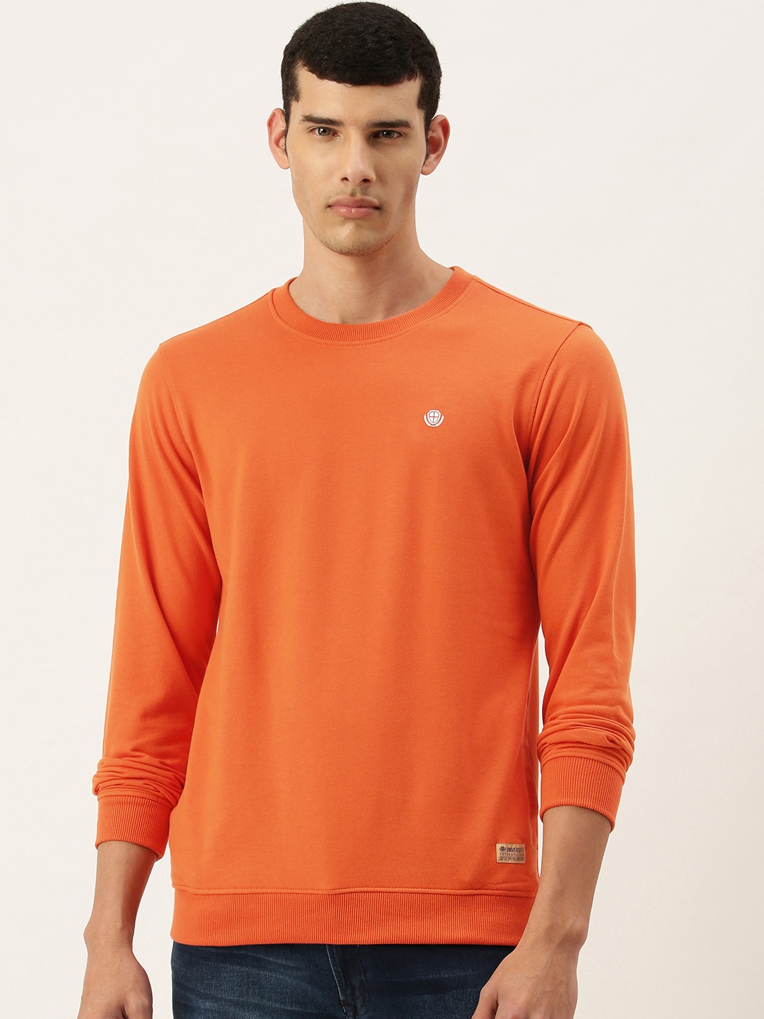 

PETER ENGLAND UNIVERSITY Men Orange Bramd Logo Printed Applique Round Neck Sweatshirt, Pink