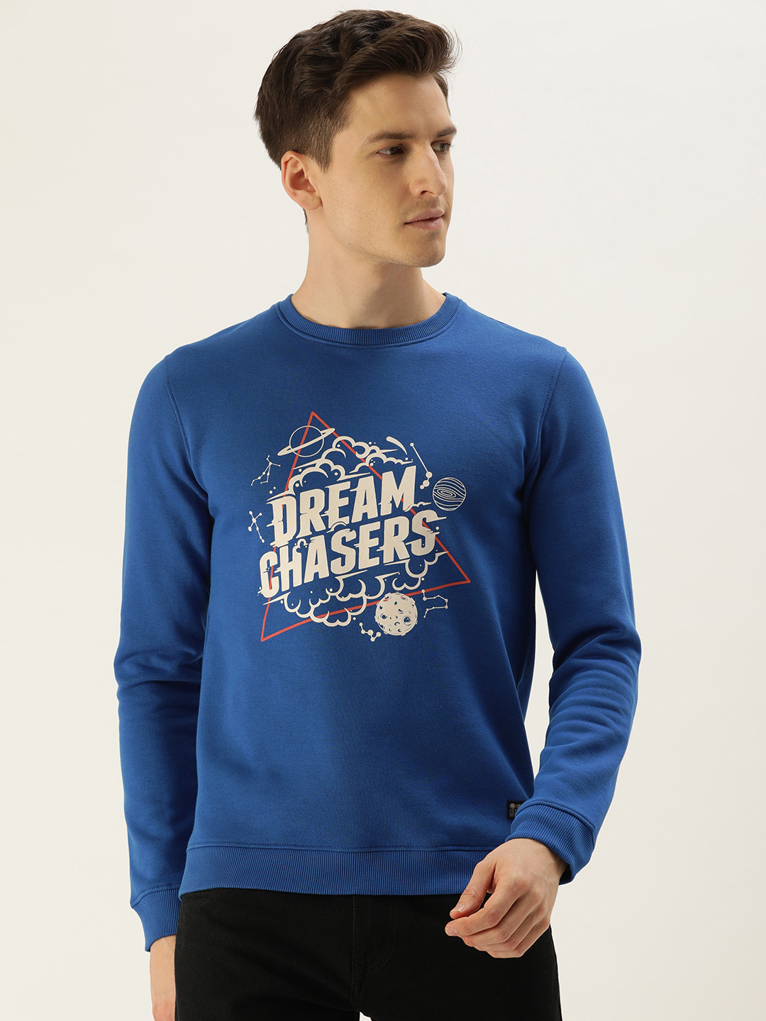 

PETER ENGLAND UNIVERSITY Men Blue Printed Sweatshirt