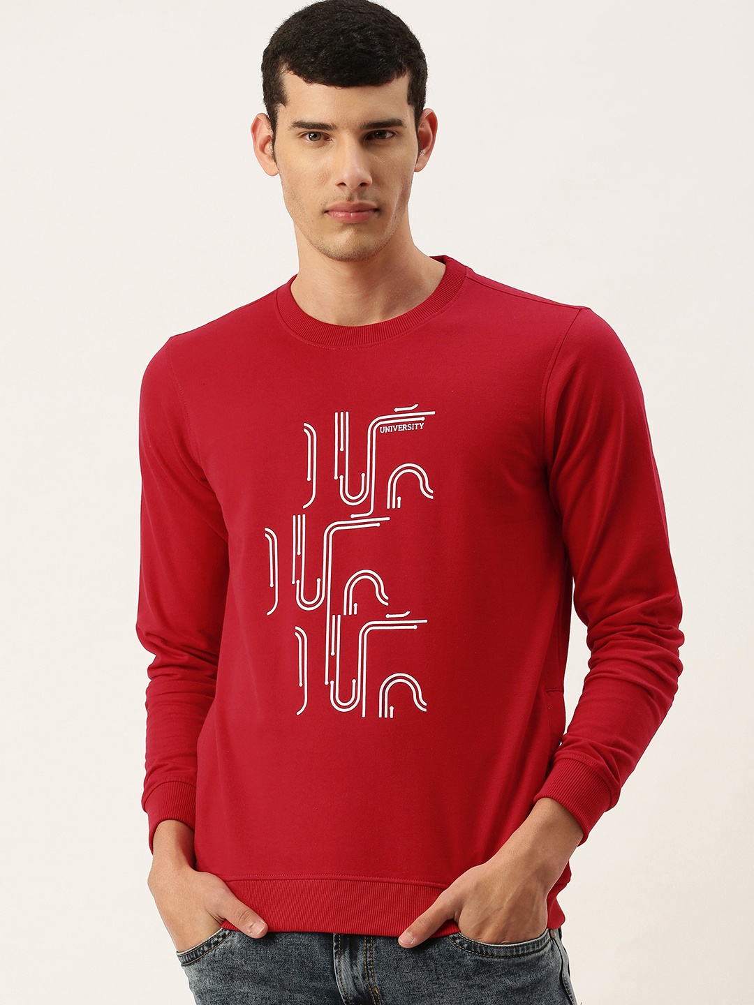 

PETER ENGLAND UNIVERSITY Men Maroon Printed Sweatshirt