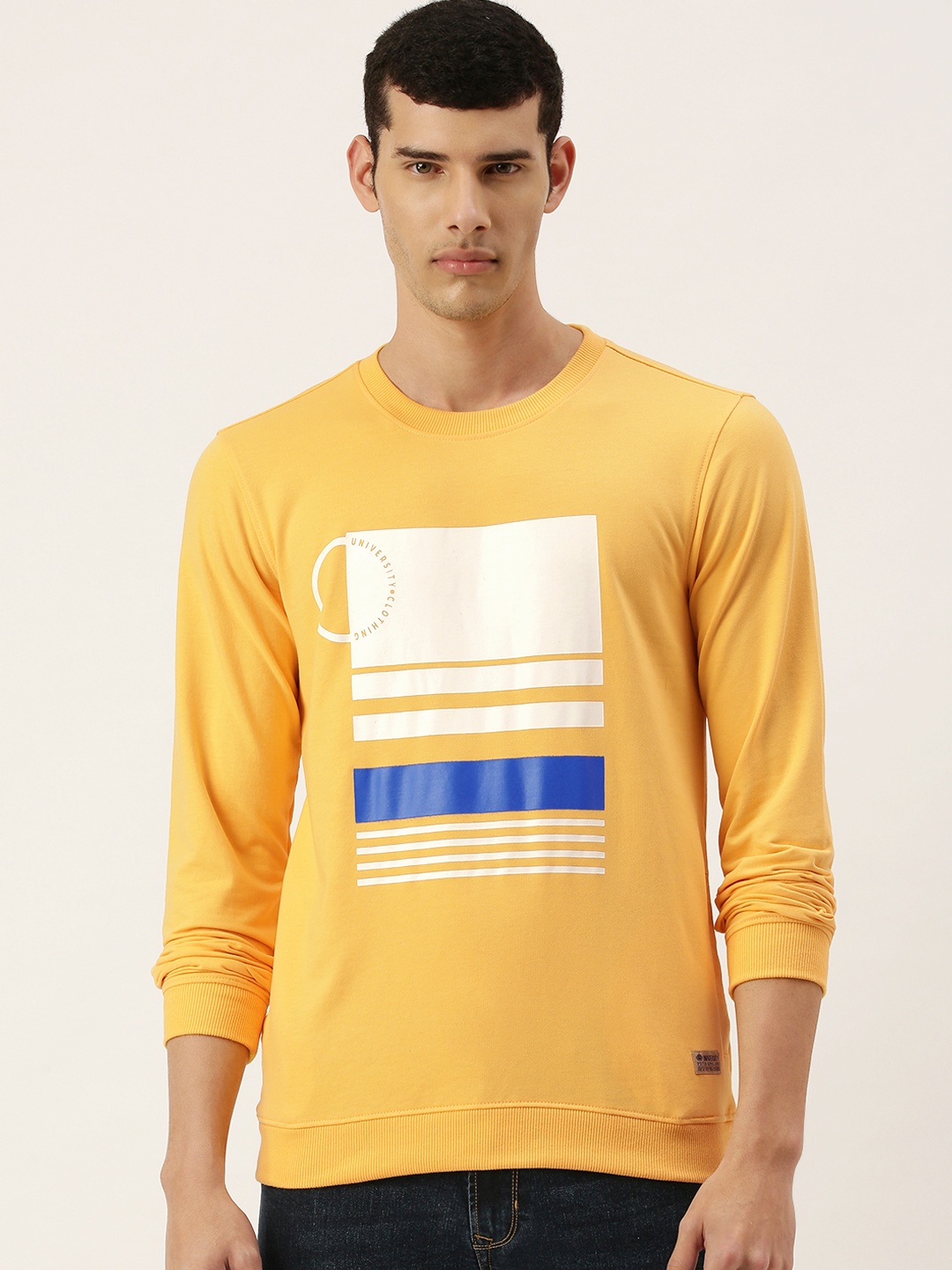 

PETER ENGLAND UNIVERSITY Men Yellow Striped Sweatshirt