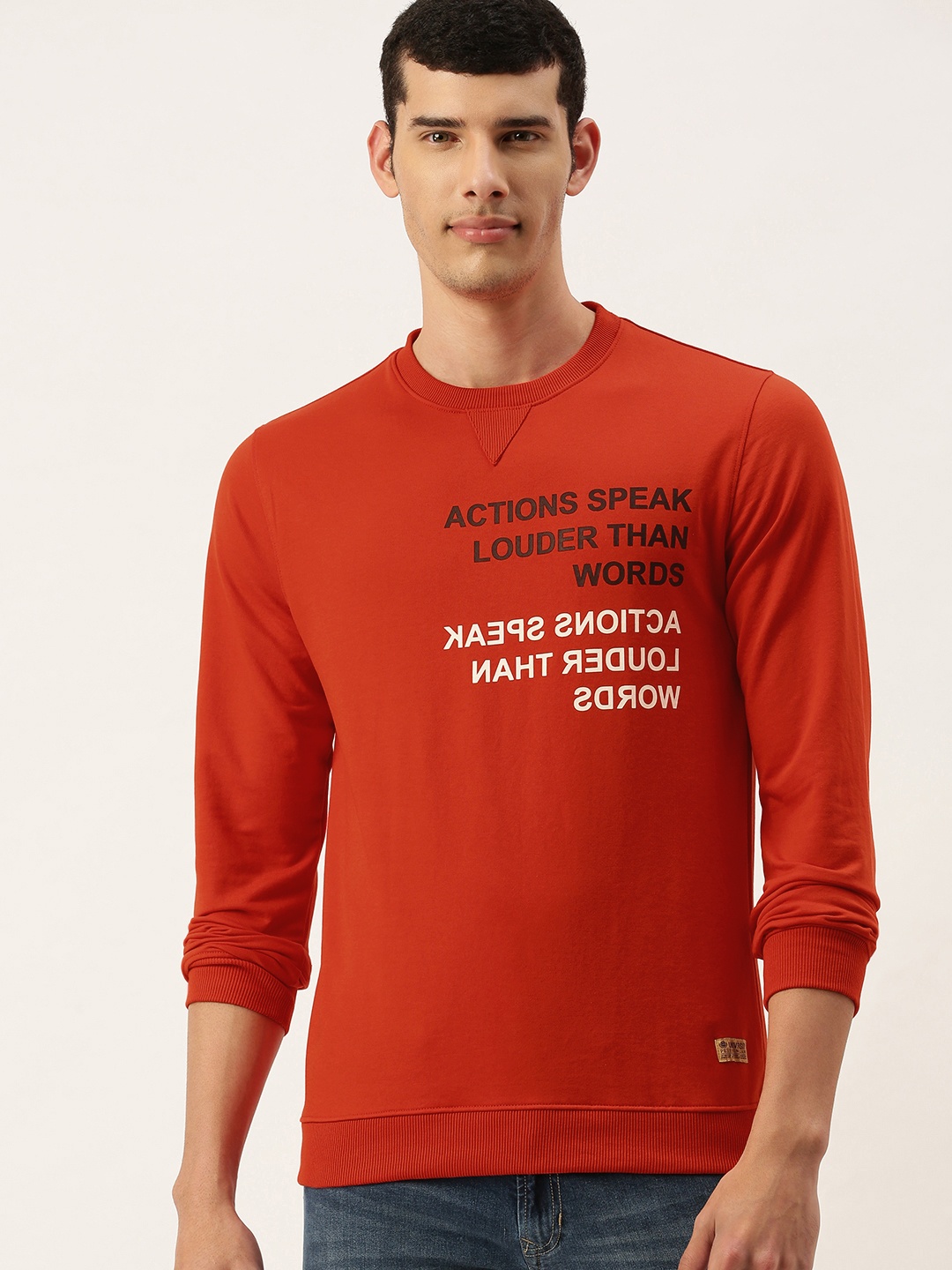 

PETER ENGLAND UNIVERSITY Men Red & Black Typography Printed Round Neck Sweatshirt