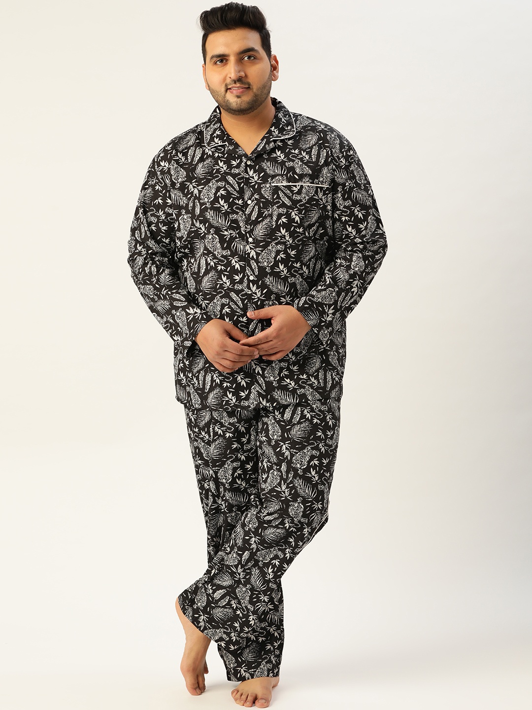

Bene Kleed Plus Black Tropical Print Cotton N9 Silver Anti-Bacterial Pyjama Set