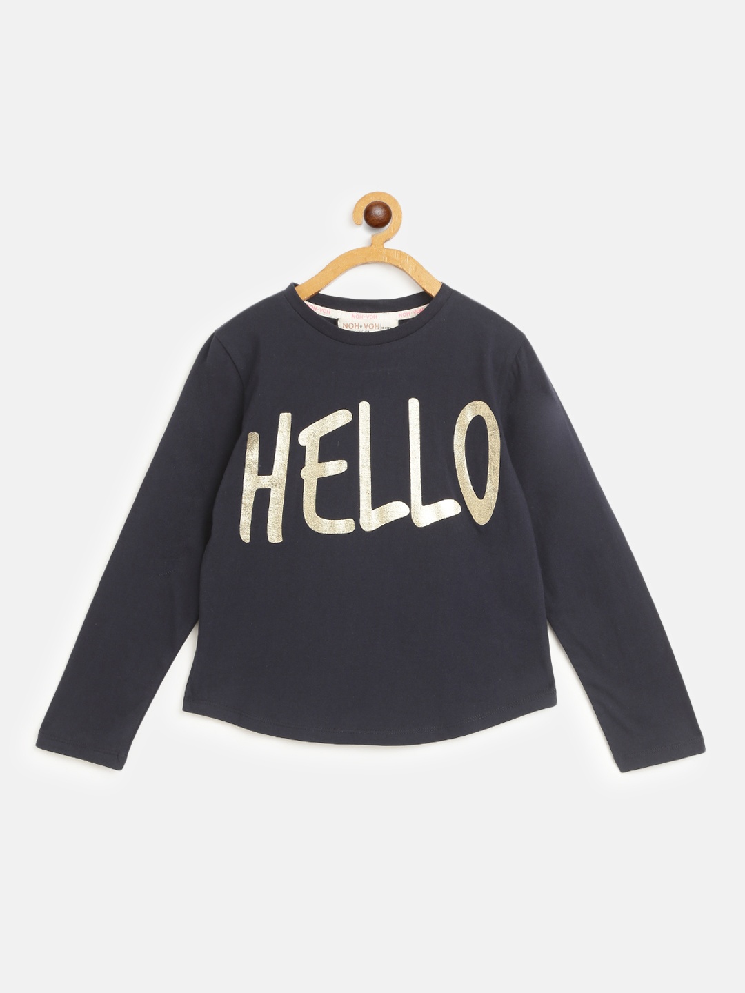 

Noh Voh - SASSAFRAS Kids Girls Navy Blue Typography Printed Pure Cotton T-shirt