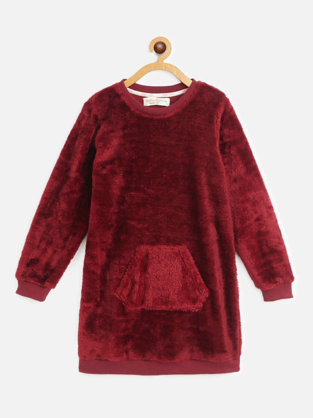 

Noh Voh - SASSAFRAS Kids Girls Maroon Faux Fur Jumper Dress