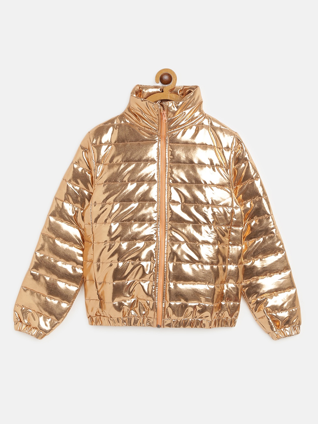 

Noh Voh - SASSAFRAS Kids Girls Copper-Toned Solid Metallic Puffer Jacket
