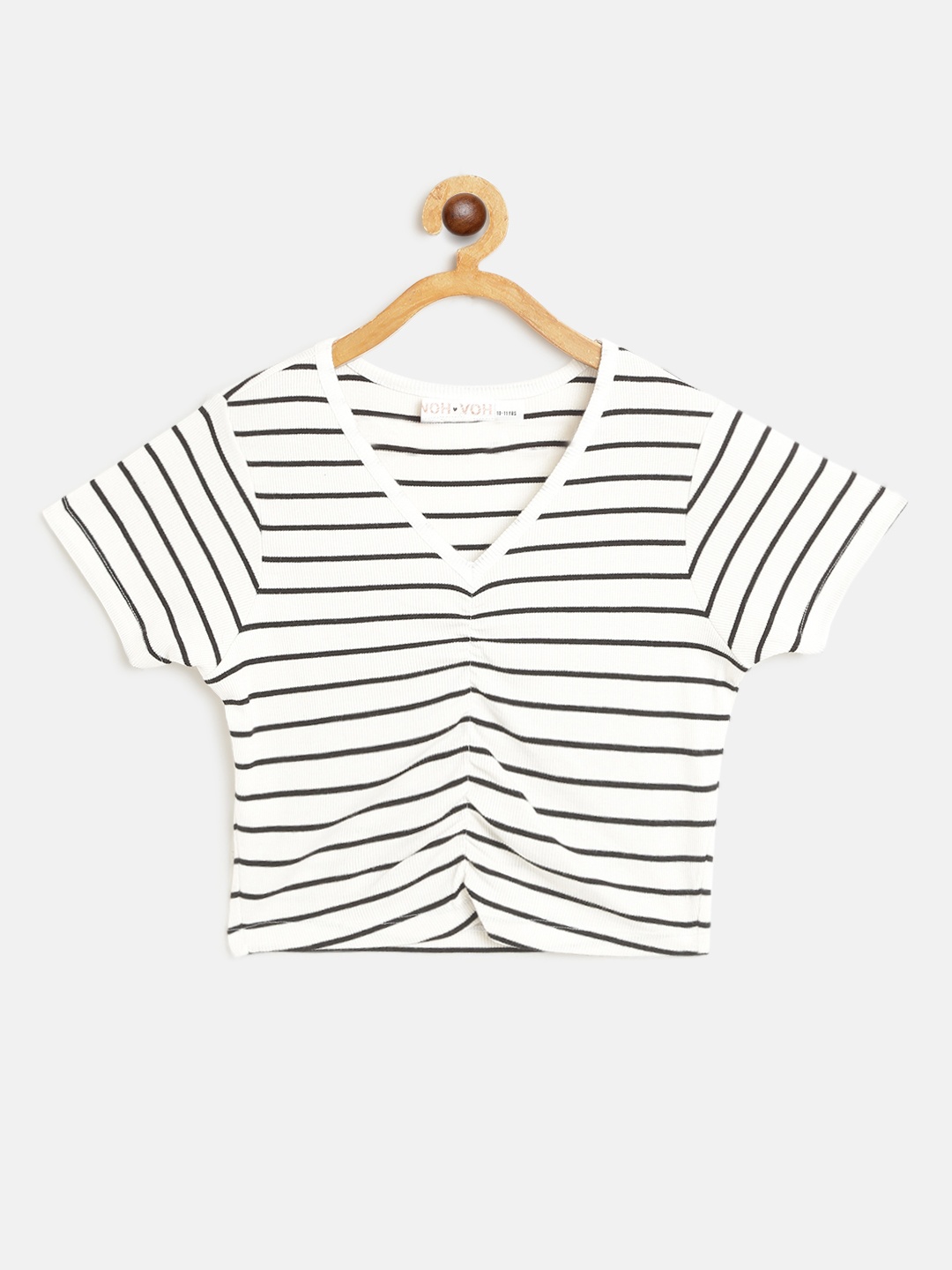 

Noh Voh - SASSAFRAS Kids Girls White & Black Striped Monochrome Ruched Crop Top