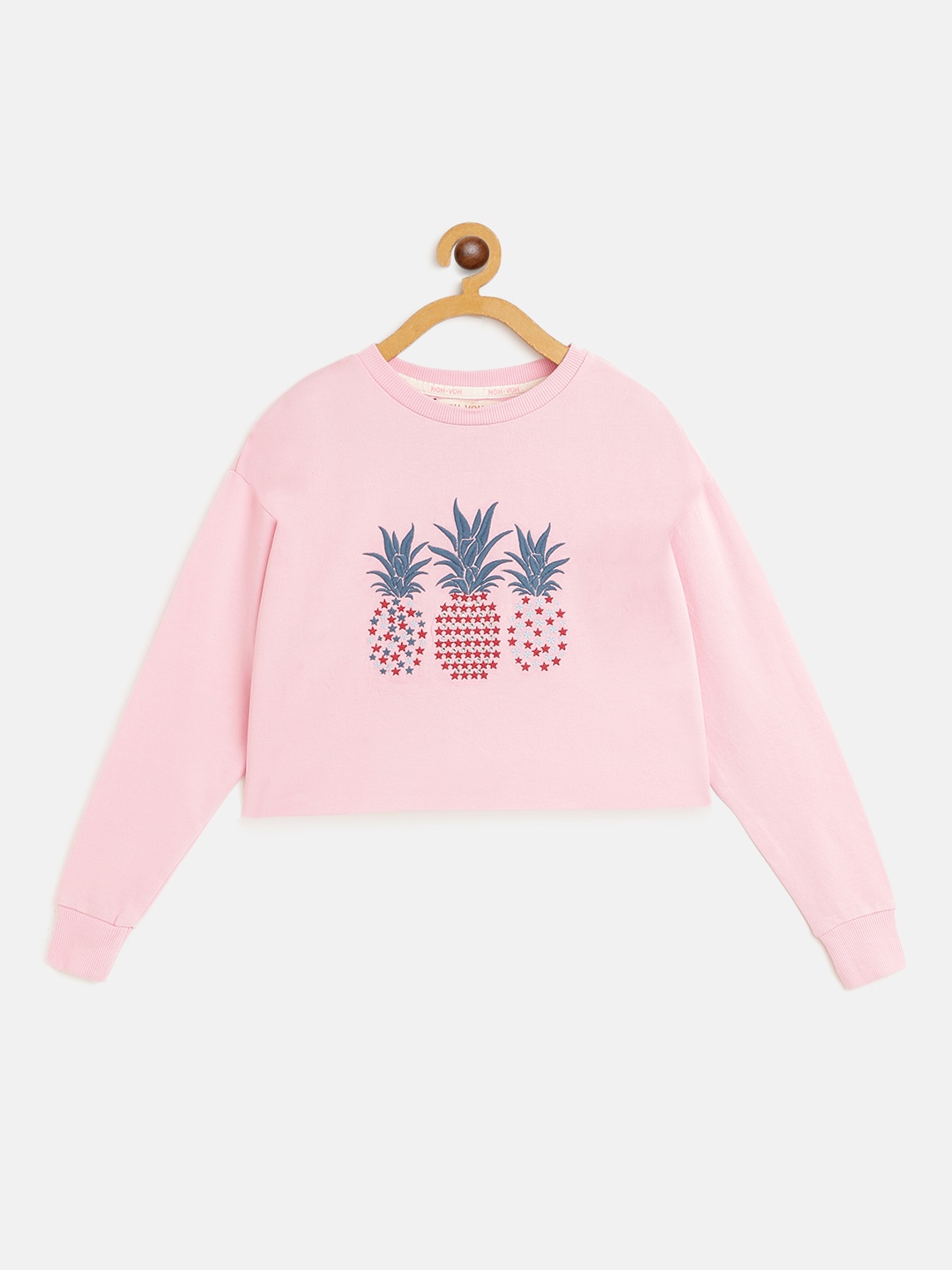 

Noh Voh - SASSAFRAS Kids Girls Pink & Red Pineapple Embroidered Crop Sweatshirt