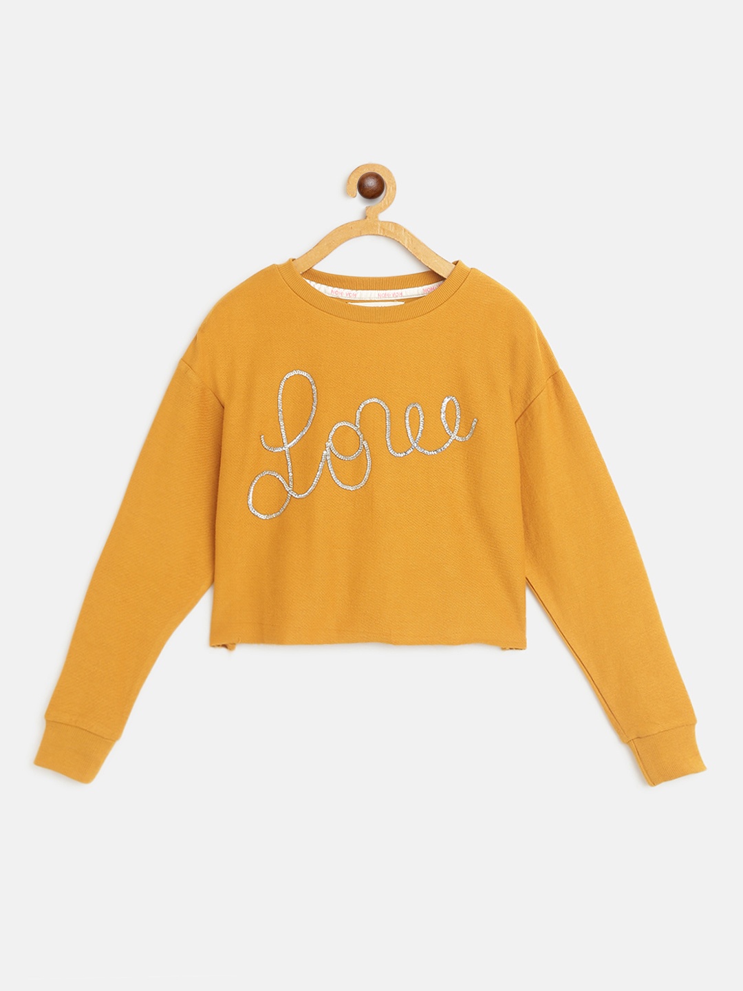 

Noh Voh - SASSAFRAS Kids Girls Mustard Yellow & Silver Sequinned Crop Sweatshirt