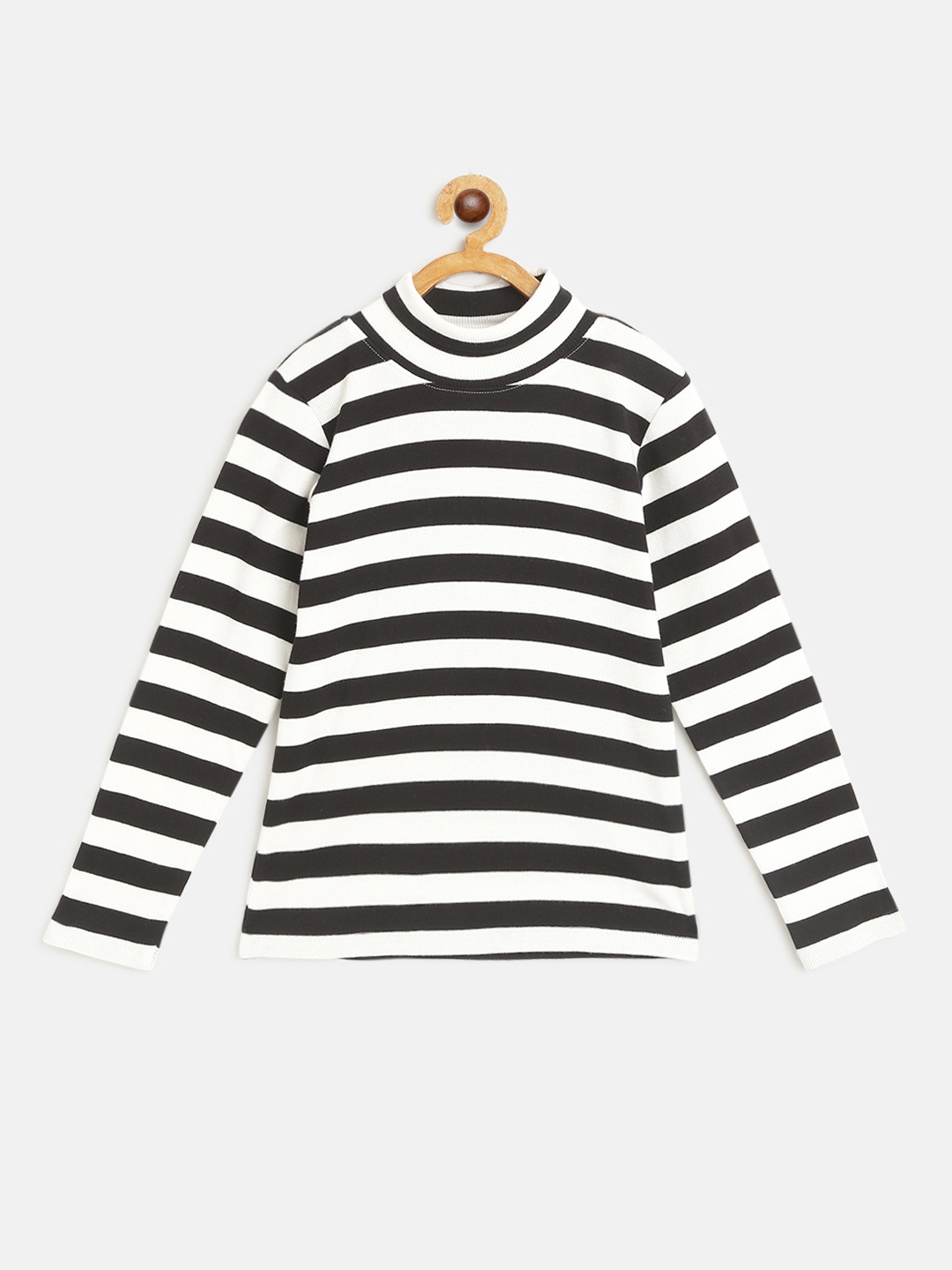 

Noh Voh - SASSAFRAS Kids Girls Black & White Striped Turtle Neck Monochrome T-shirt