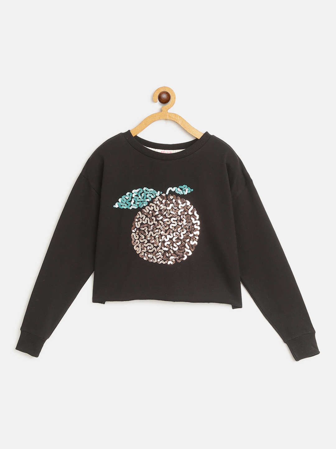 

Noh Voh - SASSAFRAS Kids Girls Black & Rose Gold Sequinned Crop Sweatshirt