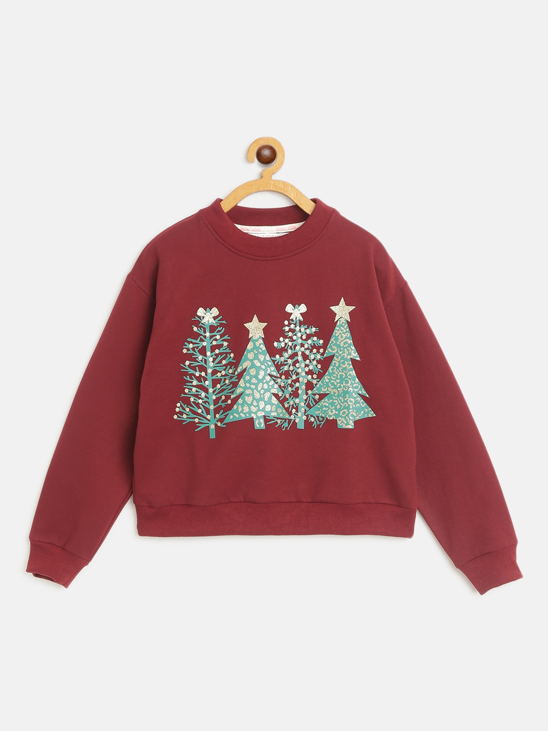 

Noh Voh - SASSAFRAS Kids Girls Burgundy Printed Sweatshirt