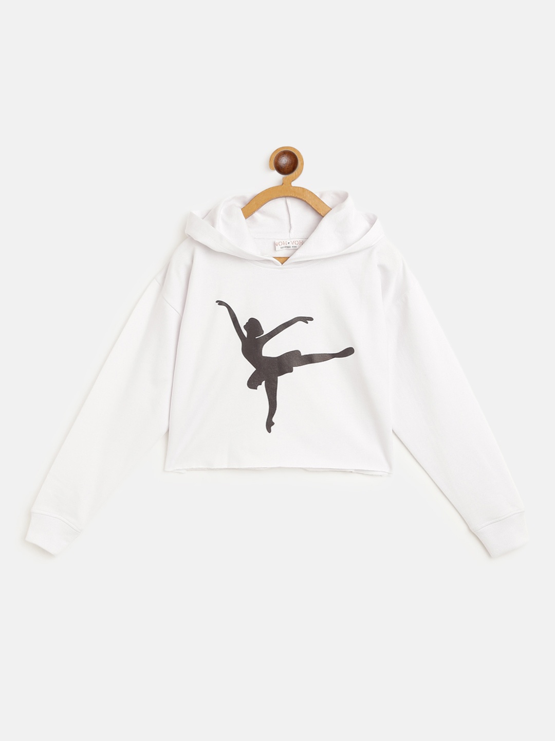 

Noh Voh - SASSAFRAS Kids Girls White Hooded Crop Sweatshirt