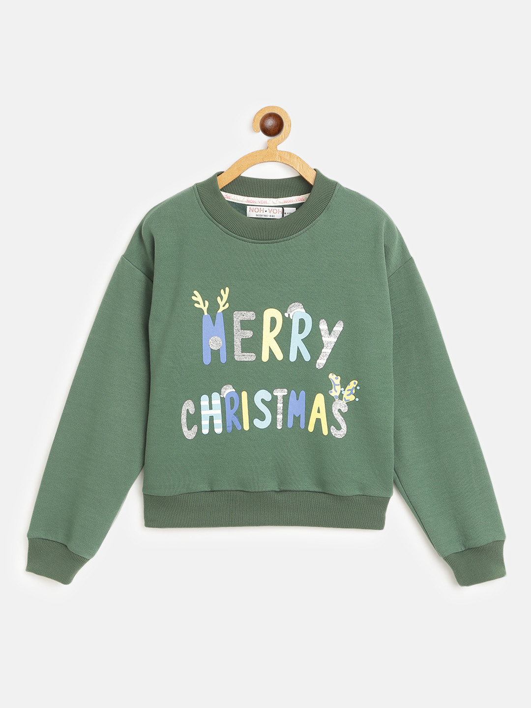 

Noh Voh - SASSAFRAS Kids Girls Green Printed Sweatshirt