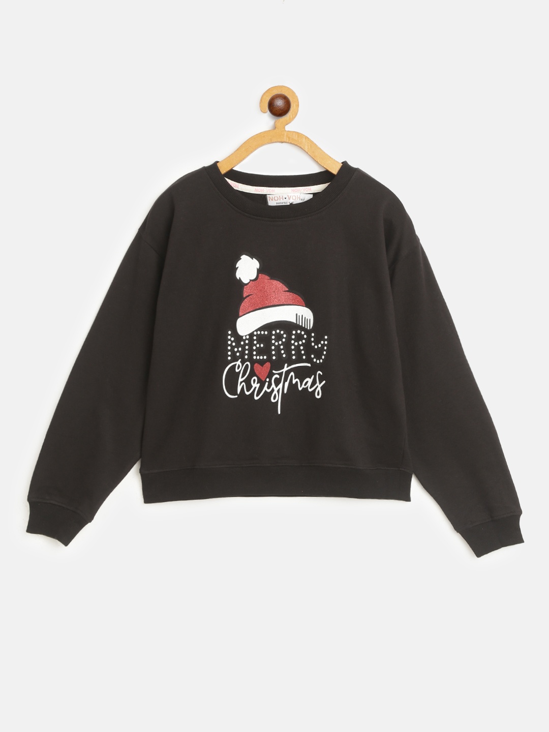 

Noh Voh - SASSAFRAS Kids Girls Black & White Christmas Print Sweatshirt