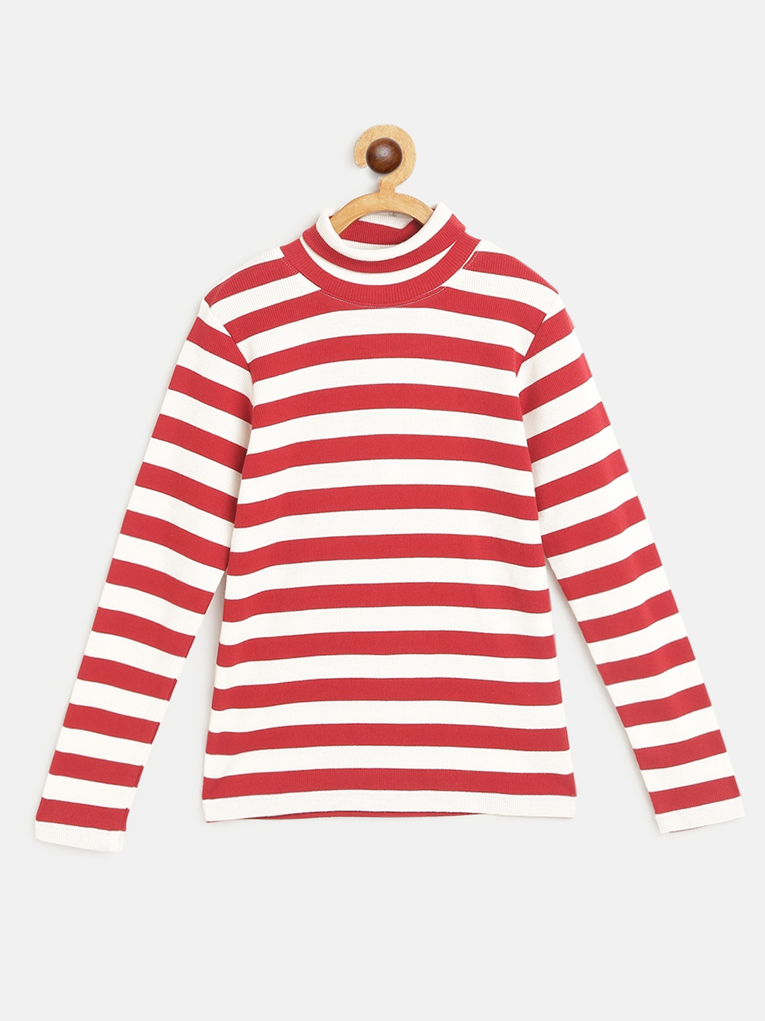 

Noh Voh - SASSAFRAS Kids Girls Red & White Striped Turtle Neck T-shirt