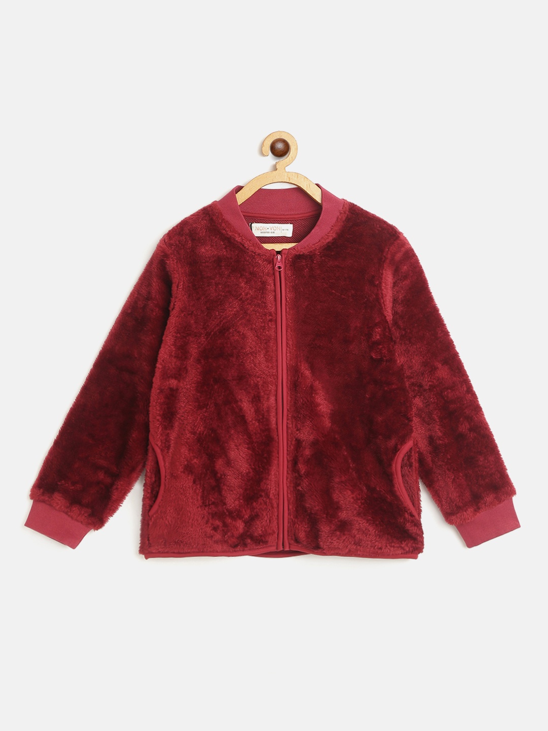 

Noh Voh - SASSAFRAS Kids Girls Maroon Faux Fur Bomber Jacket