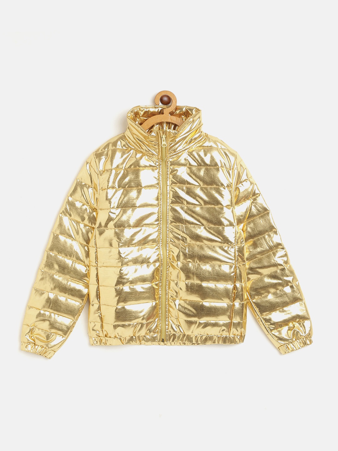 

Noh Voh - SASSAFRAS Kids Girls Gold-Toned Solid Metallic Puffer Jacket