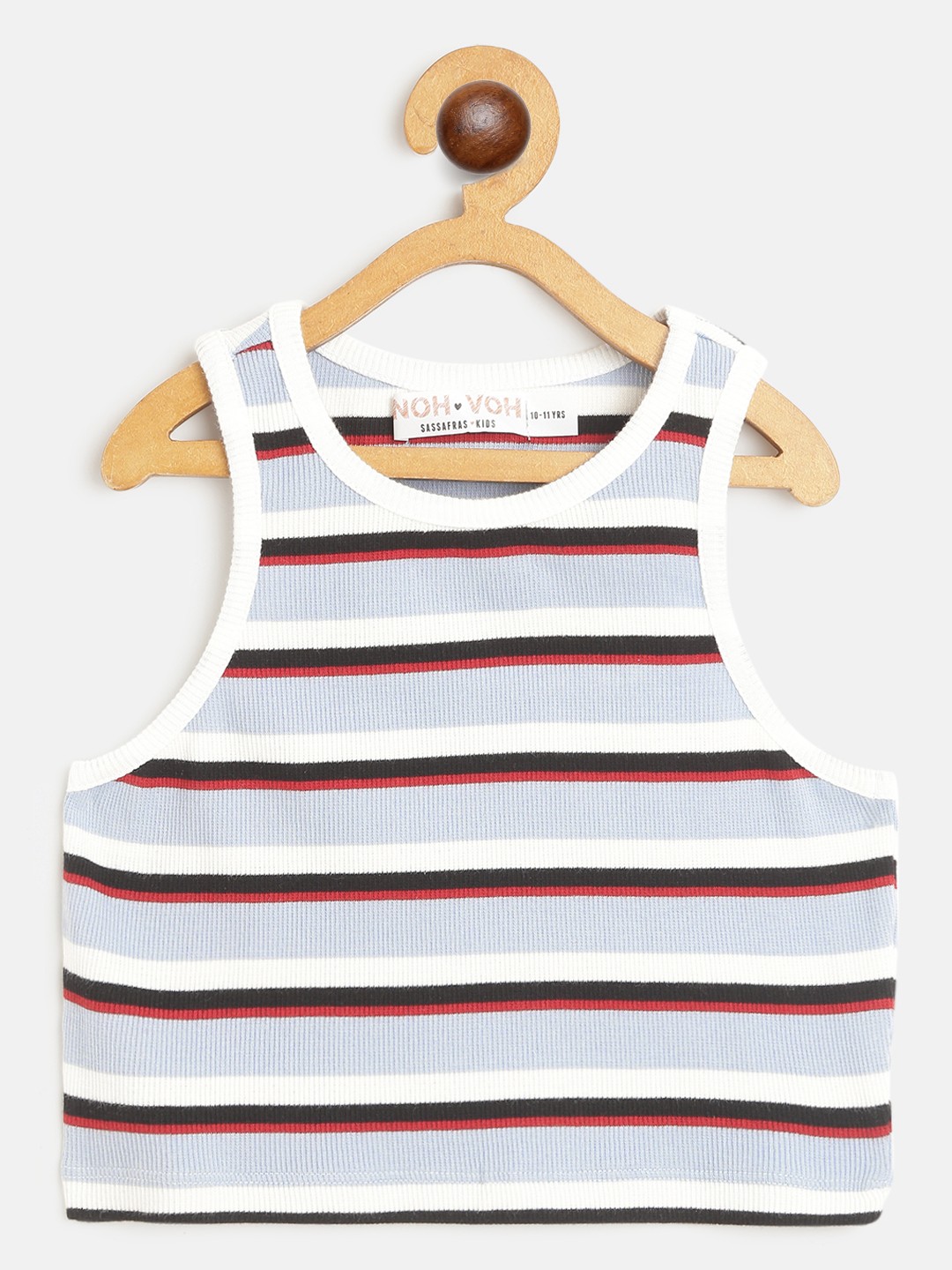 

Noh Voh - SASSAFRAS Kids Girls Blue & Black Striped Crop Fitted Top