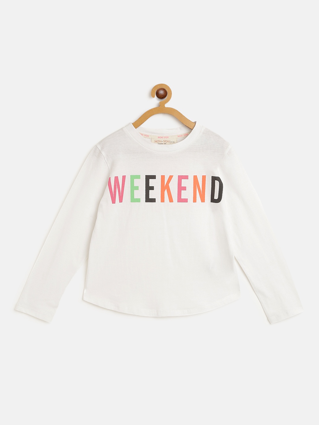 

Noh Voh - SASSAFRAS Kids Girls White Typography Printed Pure Cotton T-shirt