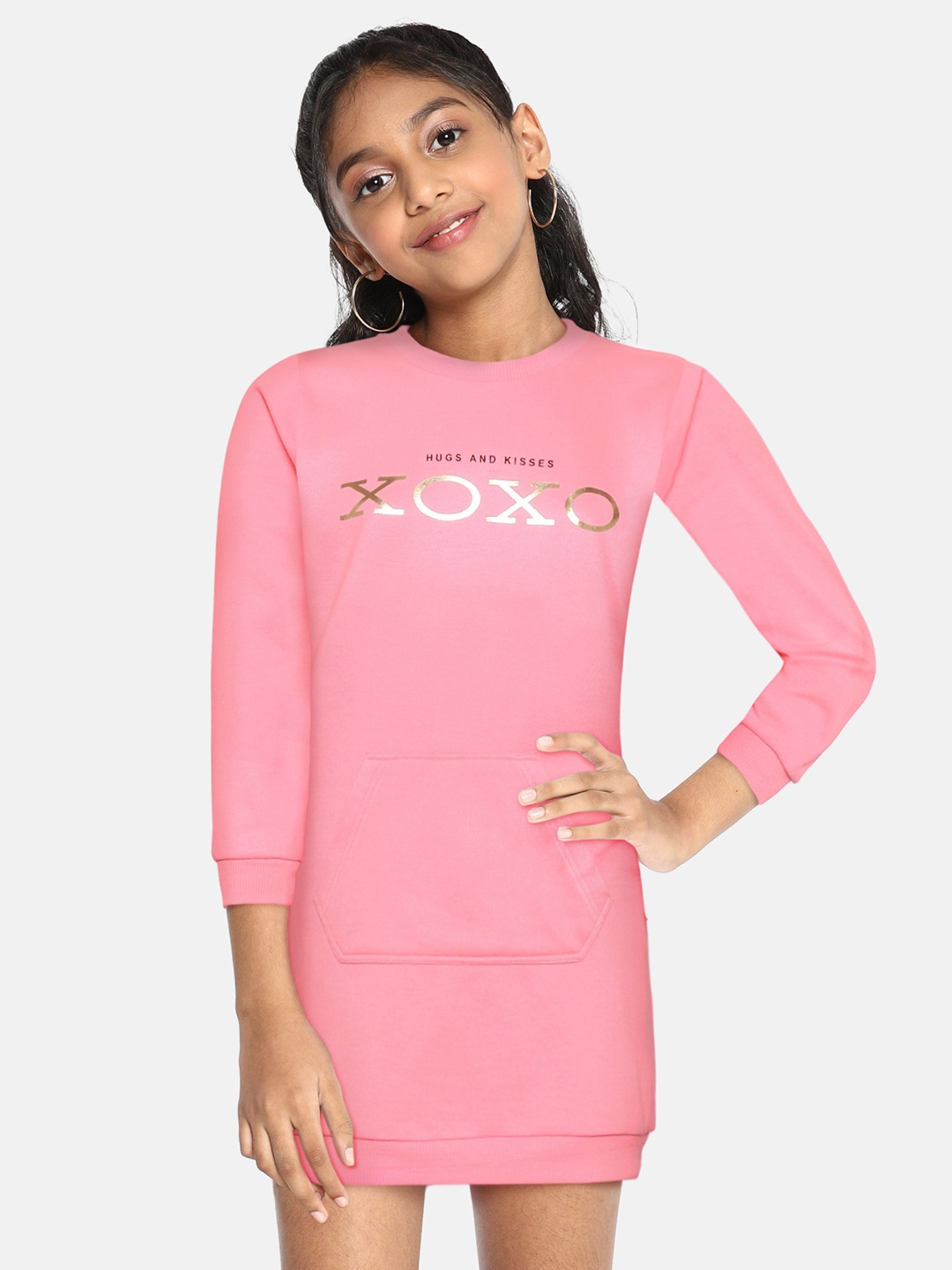 

Noh Voh - SASSAFRAS Kids Girls Neon Pink XOXO Printed Jumper Dress