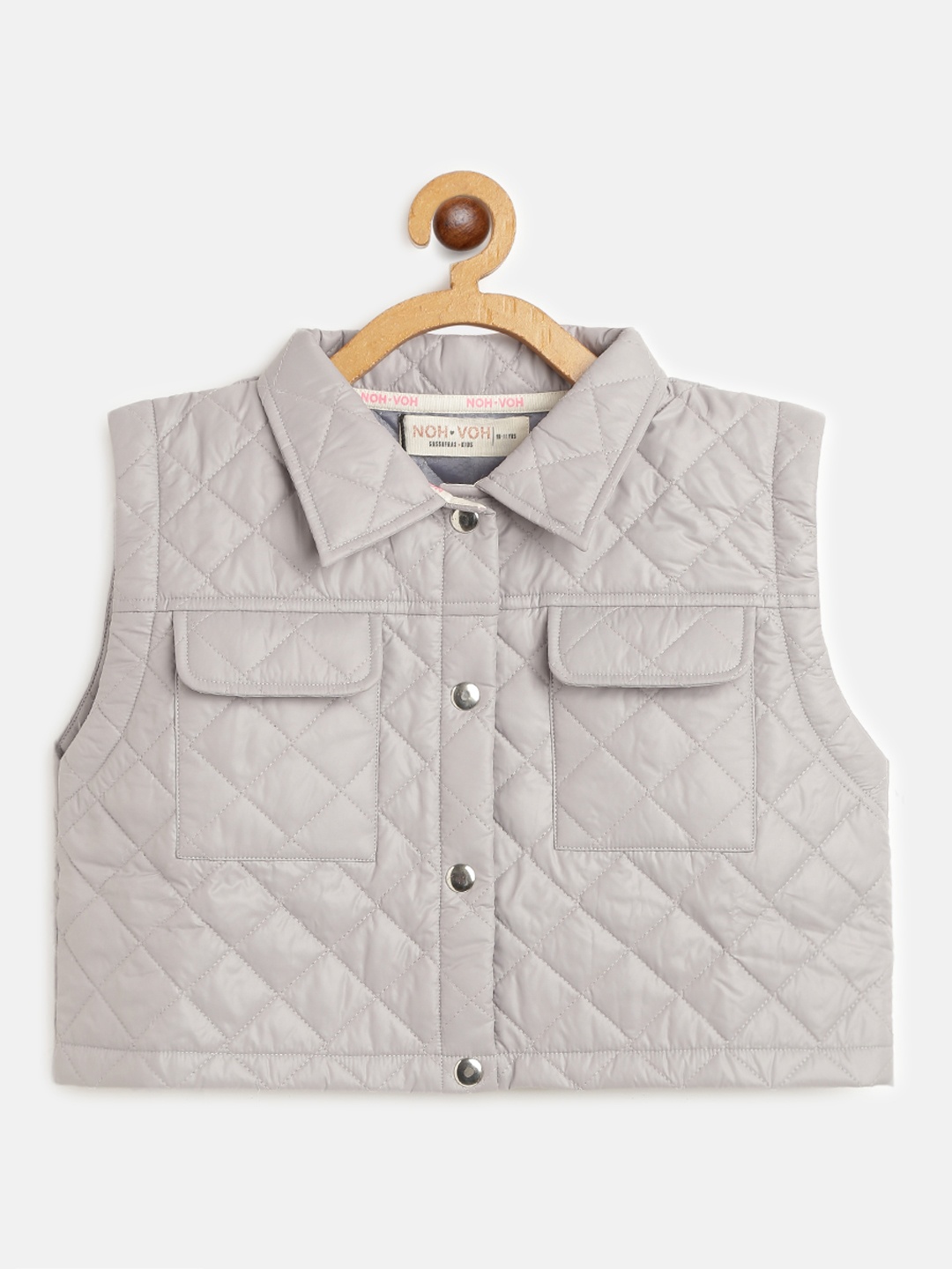 

Noh Voh - SASSAFRAS Kids Girls Grey Solid Crop Quilted Jacket