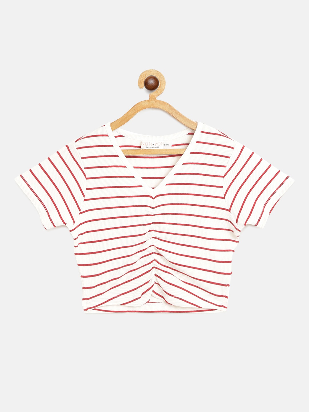 

Noh Voh - SASSAFRAS Kids Girls White & Red Striped Ruched Crop Top