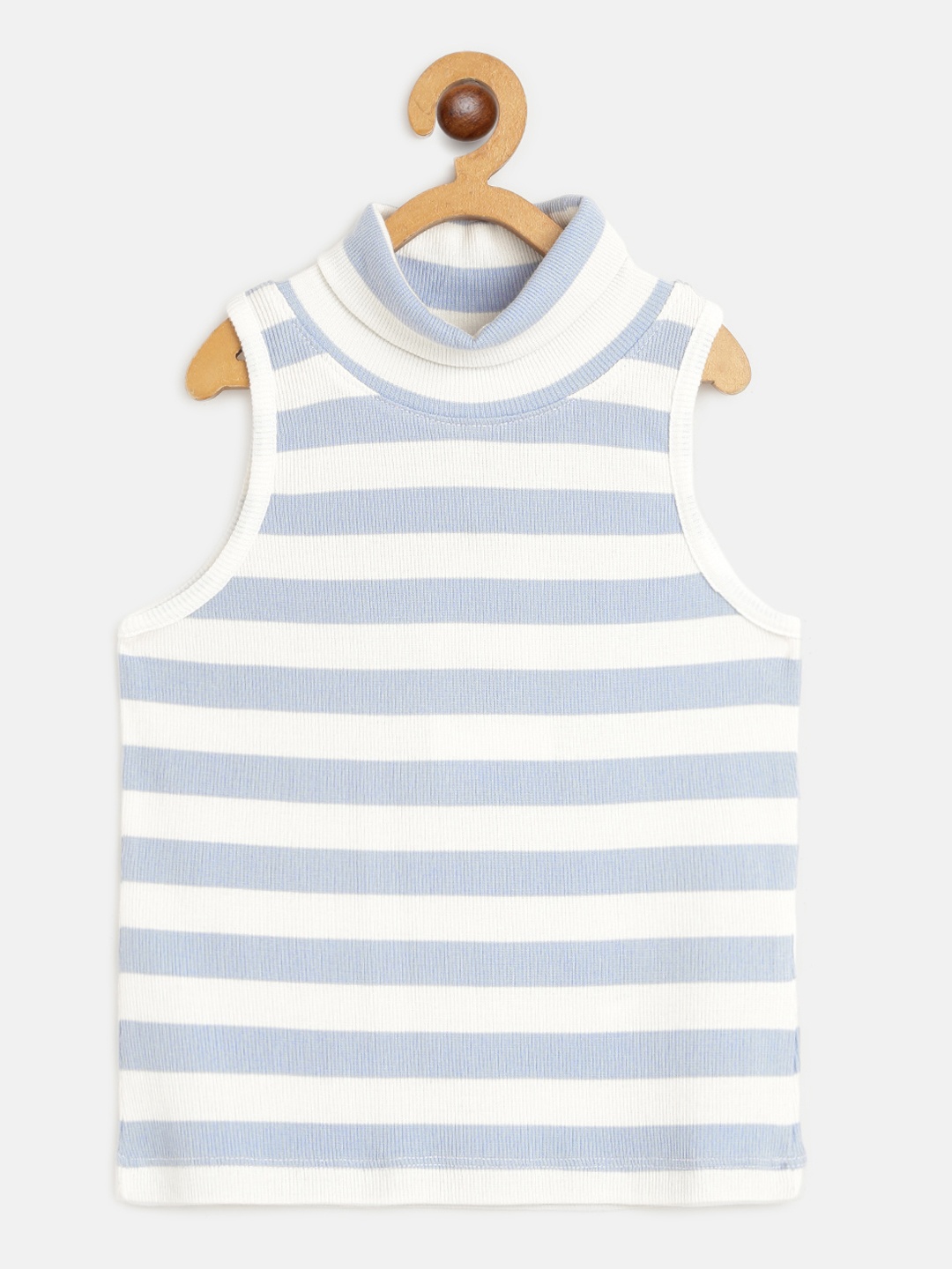 

Noh Voh - SASSAFRAS Kids Girls Blue & White Striped Turtle Neck Fitted Top