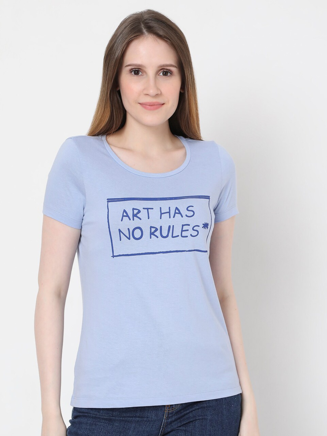 

Vero Moda Women Blue Typography Printed Cotton T-shirt