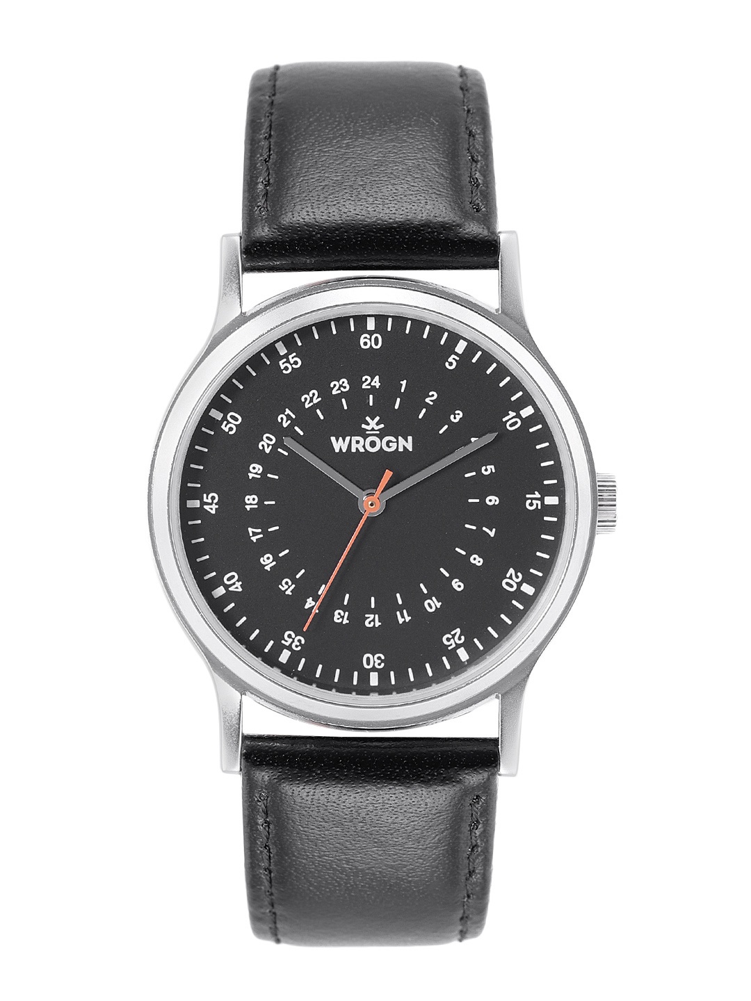 

WROGN Men Black Dial & Black Leather Straps Analogue Watch WRG00105B