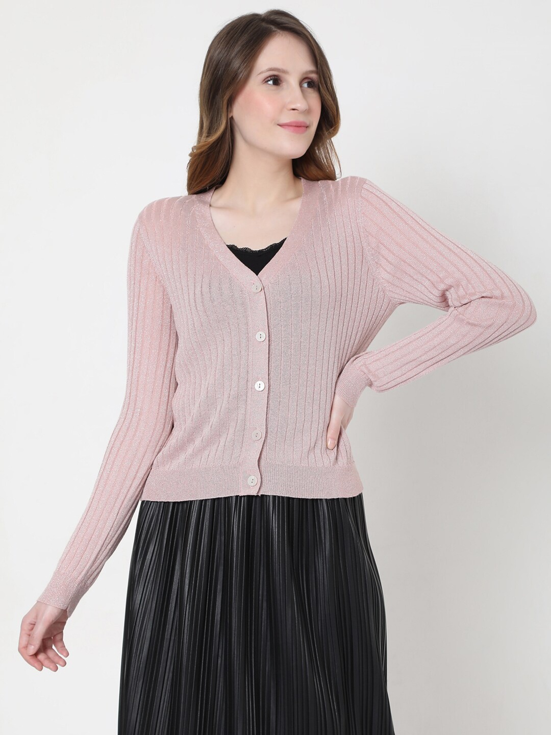 

Vero Moda Women Pink Striped Cardigan